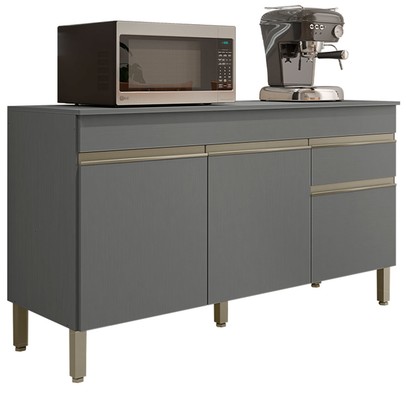Balcão de Cozinha Silver 150 Cm 3 Portas 1 Gaveta Gris - Pnr Móveis