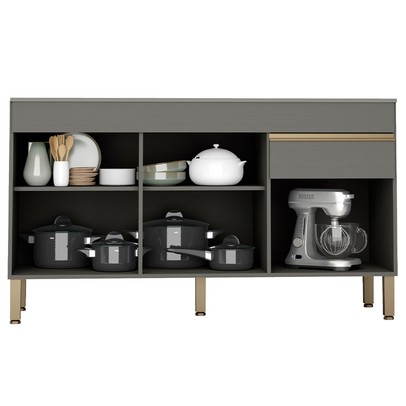 Balcão de Cozinha Silver 150 Cm 3 Portas 1 Gaveta Gris - Pnr Móveis