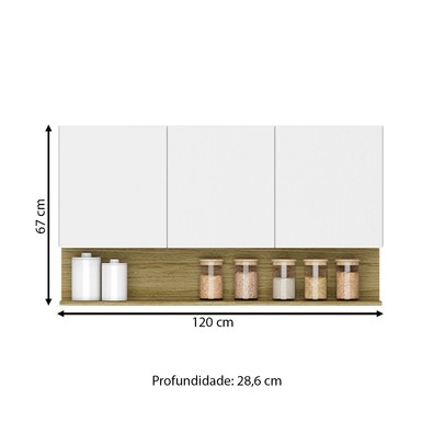 Armário Aéreo Cozinha 120 Cm Silver 3 Portas Freijó/Supremo - Pnr Móveis