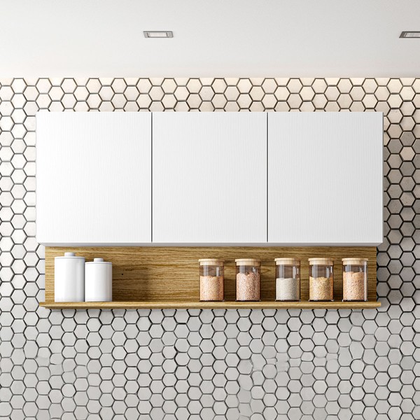 Armário Aéreo Cozinha 120 Cm Silver 3 Portas Freijó/Supremo - Pnr Móveis