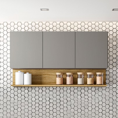 Armário Aéreo Cozinha 120 Cm Silver 3 Portas Freijó/Gris - Pnr Móveis