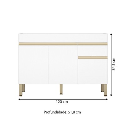 Balcão de Cozinha para Pia 120 Cm Silver 3 Portas 1 Gaveta Supremo - Pnr Móveis