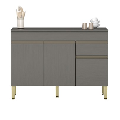 Balcão de Cozinha 120 Cm Silver 3 Portas 1 Gaveta Gris - Pnr Móveis