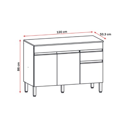 Balcão de Cozinha 120 Cm Silver 3 Portas 1 Gaveta Gris - Pnr Móveis