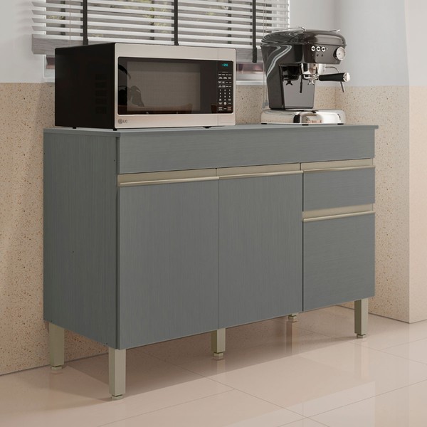 Balcão de Cozinha 120 Cm Silver 3 Portas 1 Gaveta Gris - Pnr Móveis