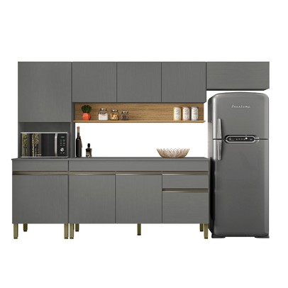 Cozinha Completa Silver 9 Portas 1 Gaveta Gris/Freijó - Pnr Móveis