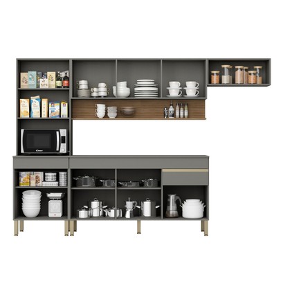 Cozinha Completa Silver 9 Portas 1 Gaveta Gris/Freijó - Pnr Móveis