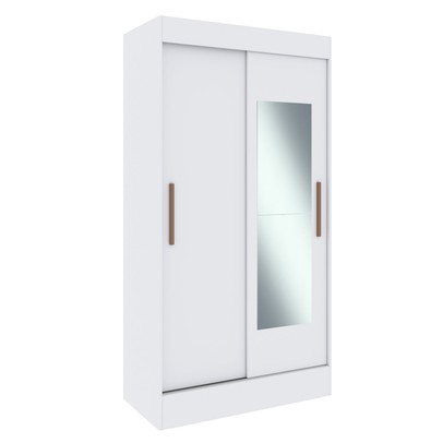 Guarda-Roupa Solteiro Lyon 2 Portas 2 Gavetas com Espelho Branco - Doripel Móveis