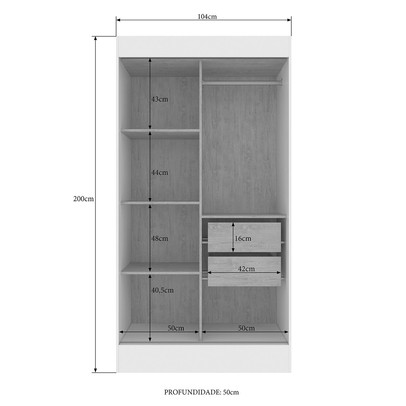 Guarda-Roupa Solteiro Lyon 2 Portas 2 Gavetas com Espelho Branco - Doripel Móveis