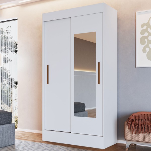 Guarda-Roupa Solteiro Lyon 2 Portas 2 Gavetas com Espelho Branco - Doripel Móveis