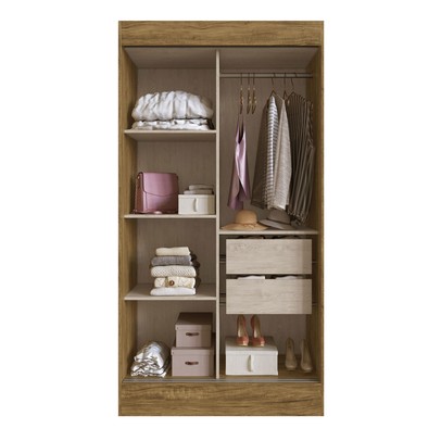 Guarda-Roupa Solteiro Lyon 2 Portas 2 Gavetas com Espelho Off White/Nogueira - Doripel Móveis