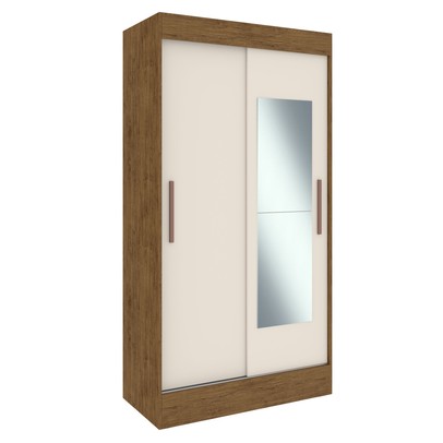 Guarda-Roupa Solteiro Lyon 2 Portas 2 Gavetas com Espelho Off White/Nogueira - Doripel Móveis
