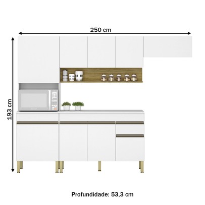 Armário de Cozinha com Balcão Silver 9 Portas 1 Gaveta Supremo/Freijó - Pnr Móveis