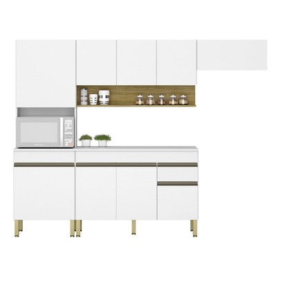 Armário de Cozinha com Balcão Silver 9 Portas 1 Gaveta Supremo/Freijó - Pnr Móveis