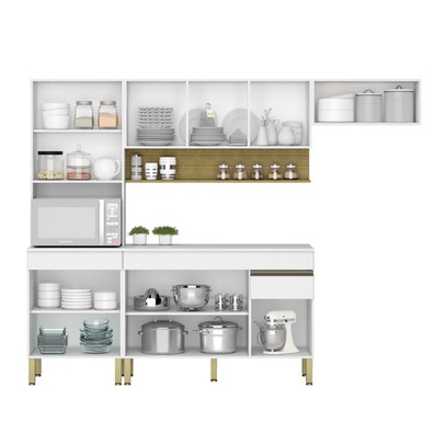 Armário de Cozinha com Balcão Silver 9 Portas 1 Gaveta Supremo/Freijó - Pnr Móveis