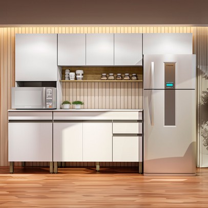 Armário de Cozinha com Balcão Silver 9 Portas 1 Gaveta Supremo/Freijó - Pnr Móveis