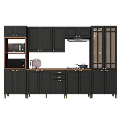 Cozinha Completa Firenze 18 Portas 2 Gavetas com Vidro 6171.100 Chumbo - Indékes