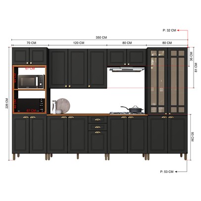 Cozinha Completa Firenze 18 Portas 2 Gavetas com Vidro 6171.100 Chumbo - Indékes