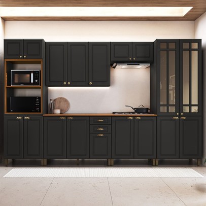 Cozinha Completa Firenze 18 Portas 2 Gavetas com Vidro 6171.100 Chumbo - Indékes