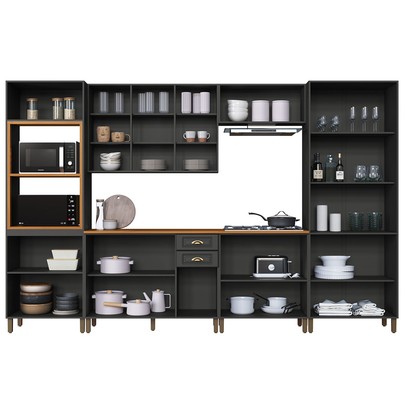 Cozinha Completa Firenze 18 Portas 2 Gavetas com Vidro 6171.100 Chumbo - Indékes