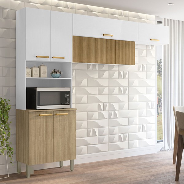 Armário de Cozinha England 9 Portas Ripado 3d Freijó/Supremo - Pnr Móveis