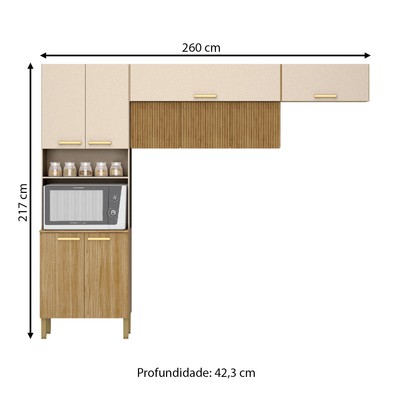Armário de Cozinha England 9 Portas Ripado 3d Freijó/Vanilla - Pnr Móveis