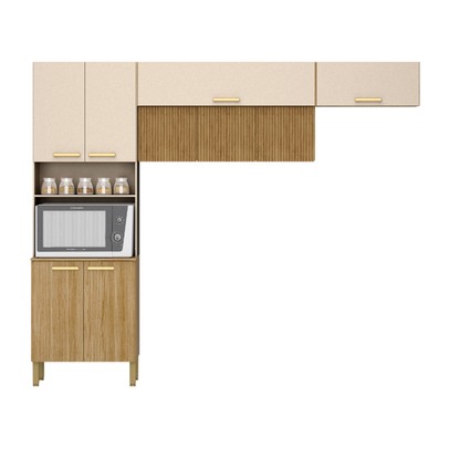 Armário de Cozinha England 9 Portas Ripado 3d Freijó/Vanilla - Pnr Móveis