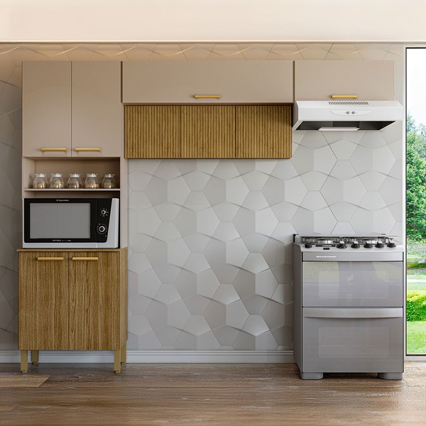 Armário de Cozinha England 9 Portas Ripado 3d Freijó/Vanilla - Pnr Móveis