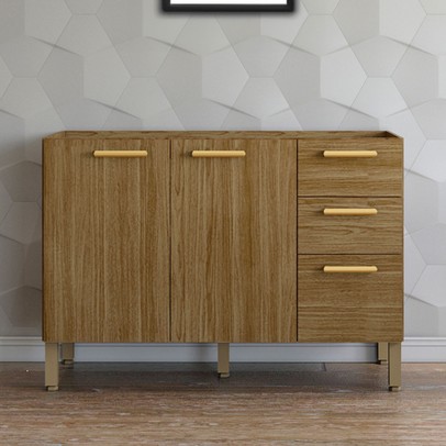 Balcão de Cozinha para Pia 120 Cm England 3 Portas 2 Gavetas Freijó - Pnr Móveis