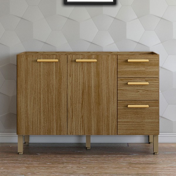 Balcão de Cozinha para Pia 120 Cm England 3 Portas 2 Gavetas Freijó - Pnr Móveis