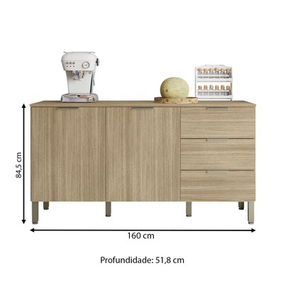 Balcão de Cozinha para Pia 160 Cm Monza 2 Portas 3 Gavetas Freijó - Pnr Móveis
