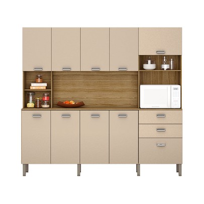 Armário de Cozinha com Balcão July 10 Portas 2 Gavetas Freijó/Vanilla - Pnr Móveis