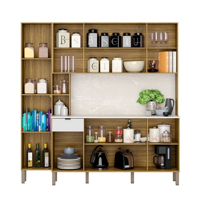 Armário de Cozinha com Balcão Palais 9 Portas 1 Gaveta Freijó/Vanilla - Pnr Móveis