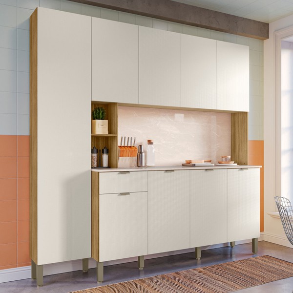 Armário de Cozinha com Balcão Palais 9 Portas 1 Gaveta Freijó/Soft - Pnr Móveis