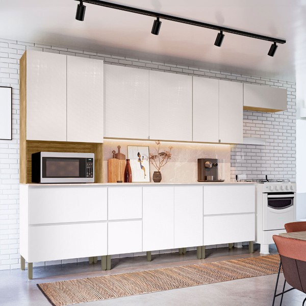 Cozinha Completa Insel 12 Portas 4 Gavetas Freijó/ártico/Soft - Pnr Móveis