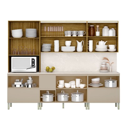 Cozinha Completa Insel 11 Portas 4 Gavetas Freijó/Vanilla - Pnr Móveis