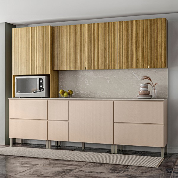 Cozinha Completa Insel 11 Portas 4 Gavetas Freijó/Vanilla - Pnr Móveis