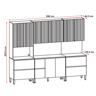 Cozinha Completa Insel 11 Portas 4 Gavetas Freijó/ártico - Pnr Móveis