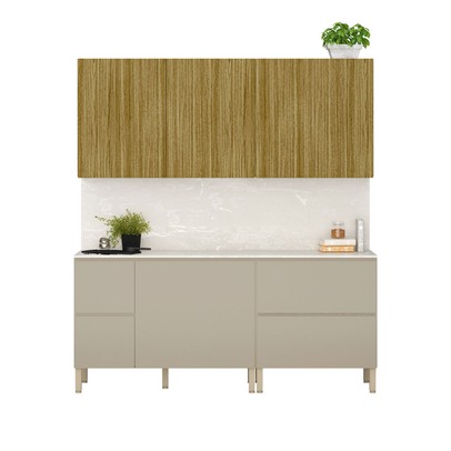 Armário de Cozinha com Balcão Insel 8 Portas 3 Gavetas Freijó/Vanilla - Pnr Móveis