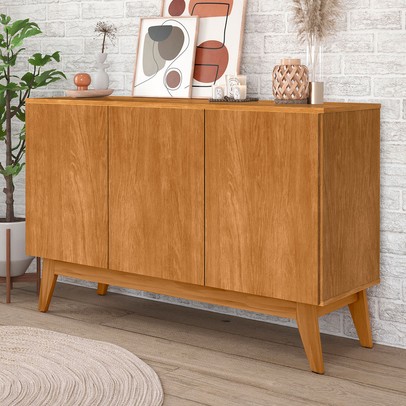 Aparador Buffet Sátira 3 Portas 2 Prateleiras Nature - Pnr Móveis