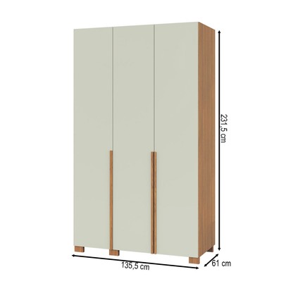 Guarda-Roupa Solteiro 3 Portas 2 Gavetas W203 Freijó/Off White - Pradel