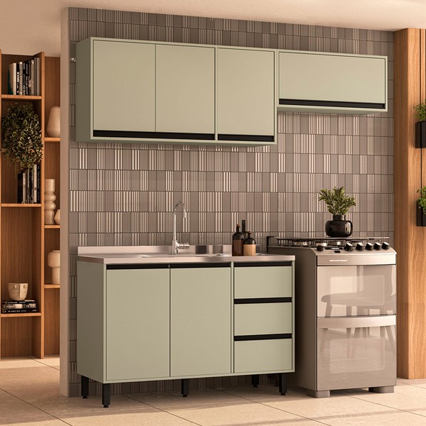 Cozinha Completa Koya 6 Portas 3 Gavetas 40250027 Verde Oliva - Politorno