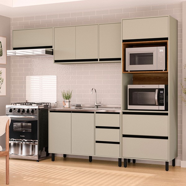 Cozinha Completa Koya 8 Portas 4 Gavetas 40250029 Verde Oliva - Politorno