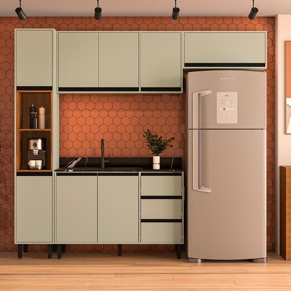 Cozinha Completa Koya 8 Portas 3 Gavetas 40250030 Verde Oliva - Politorno