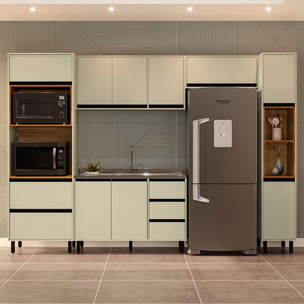Cozinha Completa Koya 10 Portas 4 Gavetas 40250031 Verde Oliva - Politorno