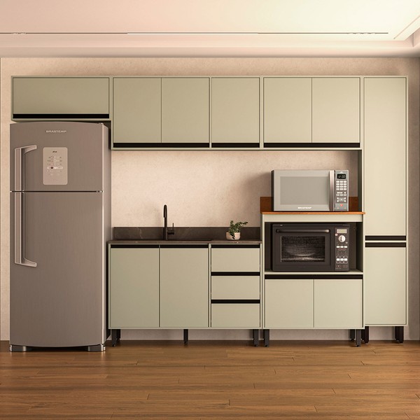 Cozinha Completa Koya 12 Portas 3 Gavetas 40250032 Verde Oliva - Politorno