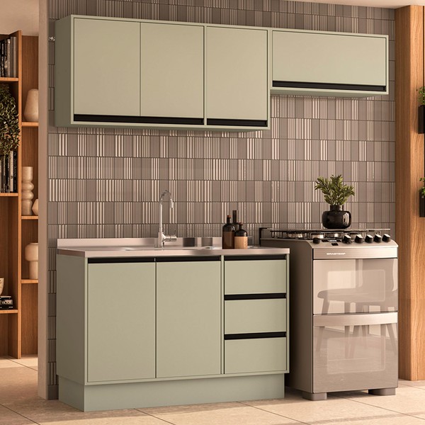 Cozinha Completa Koya 6 Portas 3 Gavetas 40250033 Verde Oliva - Politorno