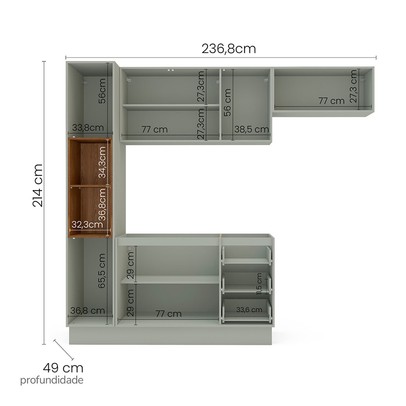 Cozinha Completa Koya 8 Portas 3 Gavetas Verde Oliva - Politorno