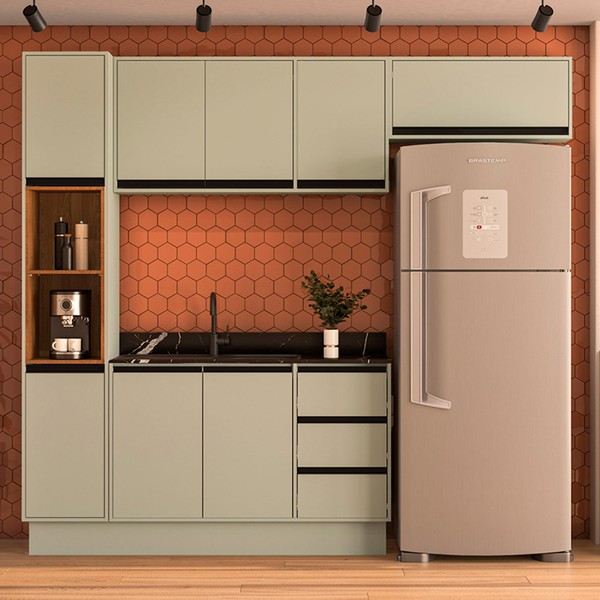 Cozinha Completa Koya 8 Portas 3 Gavetas Verde Oliva - Politorno
