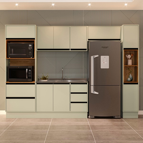 Cozinha Completa Koya 10 Portas 4 Gavetas 40250037 Verde Oliva - Politorno
